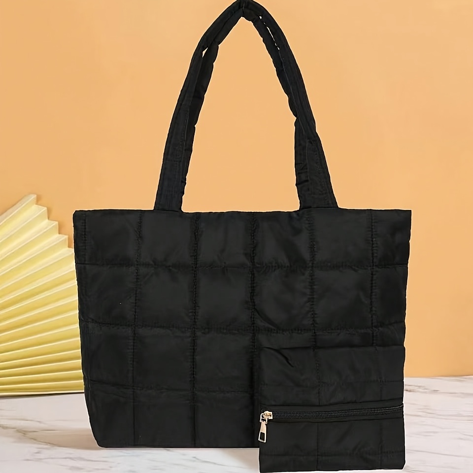 TEMU Czarna torba z nylonu o dużej pojemności z nadrukiem - stylowa, wszechstronna i przestronna torba na ramię dla kobiet, idealna do pracy, szkoły