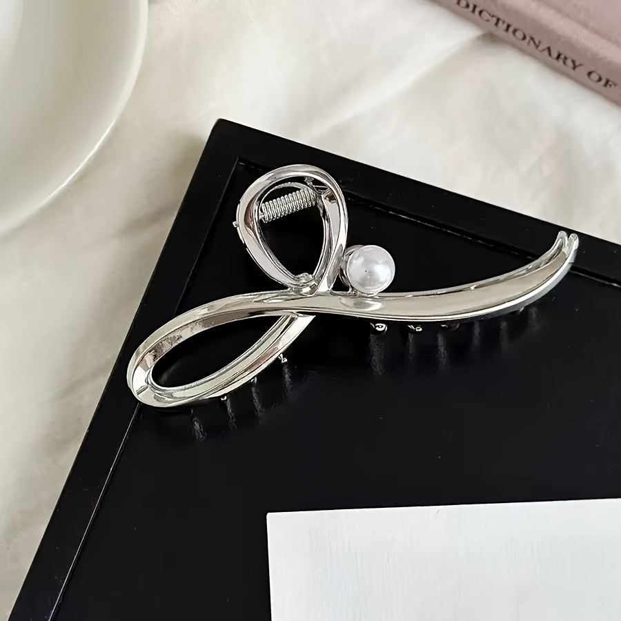 TEMU 1 Szt. Elegancka Wielorazowa Klipsa Do Włosów Z Imitacjami Perł - Styl Boho, Duży Pusty Metalowy Klips W Kształcie , Idealny Do Stylowych Ułożeń