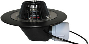 Wpust dachowy grawitacyjny DN75/110 poziomy, podgrzewany (10-30W/230V), z pierścieniem skręcanym i nasadą z rusztem nierdzewnym 145x145mm