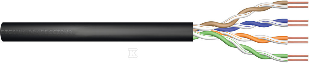 Kabel instalacyjny zewnętrzny suchy DIGITUS kat.5e, U/UTP, Fca, AWG 24/1, PE, 500m, czarny, szpula