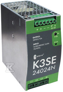 Breve Zasilacz impulsowy K3SE 24024 3x400/ 24VDC 10A 240W na szynę DIN, Uzas: 340-550VAC, Ta70, 17000-1013