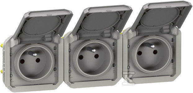 Gniazdo potrójne z uziemieniem 3x2P+Z, poziome, mechanizm 16A-250V~- szare, NOWE PLEXO 55