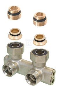 Złącze krzyżowe z odcięciem, kątowe, 50 mm, 1/2GZ + 3/4NZ x3/4GZ, niklowane