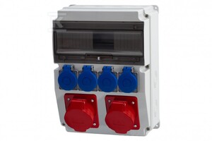 Rozdzielnica CAJA 12M - gniazda 16A 5p, 32A 5p, 4x230V + zabezpieczenia (RCD 4P 40A typ AC, 3P C32A, 3P C16A, 1P B16Ax2 ) IP44, ONNLINE