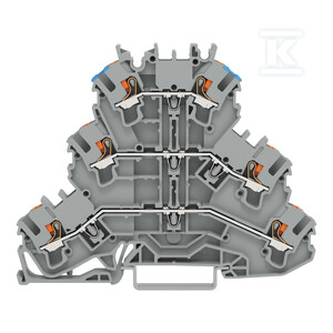 Złączka 3-piętrowa, z przyciskami, złączka przelotowa/przelotowa/przelotowa, L/L/N, bez podstawki oznacznika, do zastosowań Ex e II, otwory na