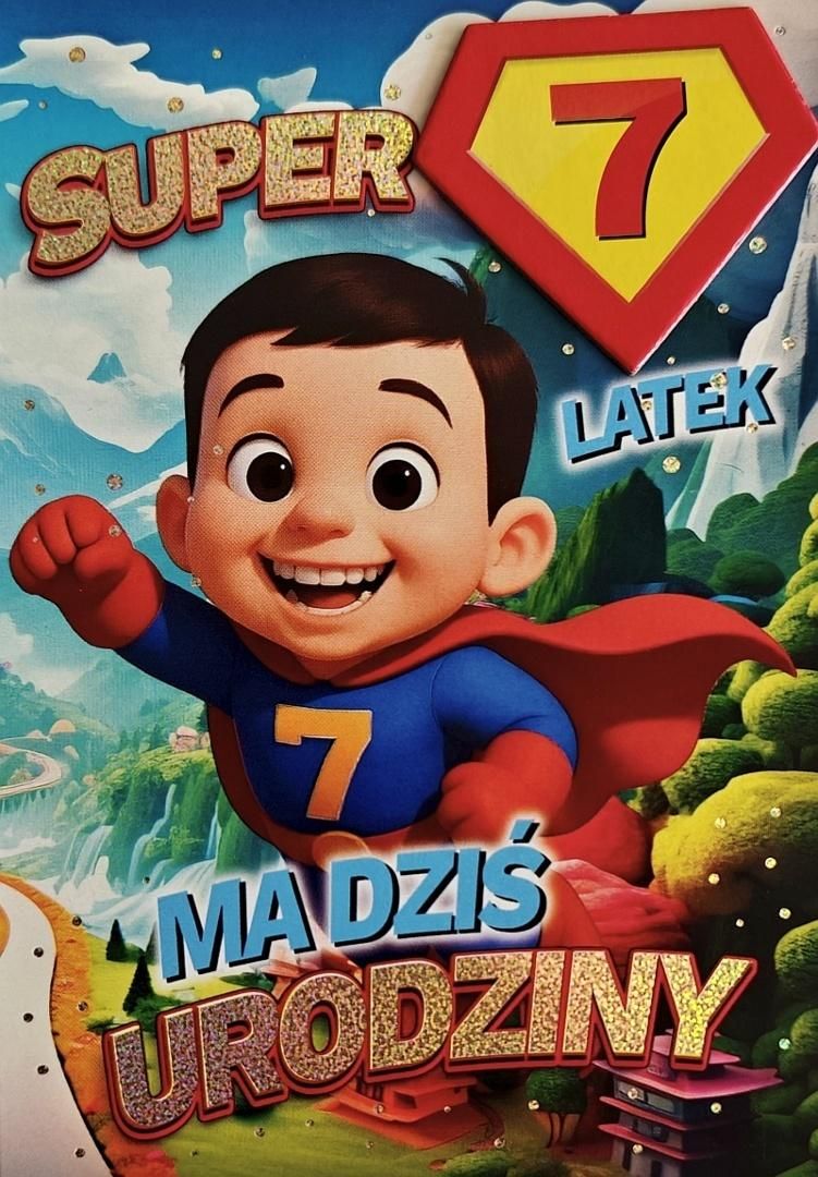 Karnet Urodziny 7 chłopiec - Superbohater - artykuł papierniczy