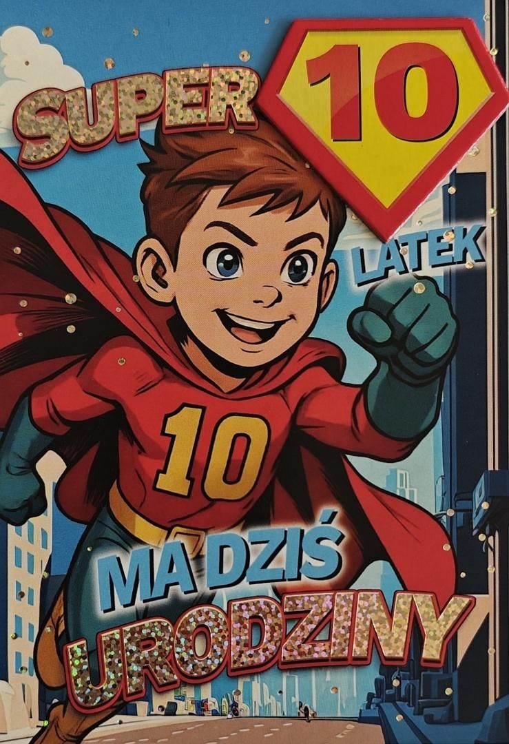 Karnet Urodziny 10 chłopiec - Superbohater - artykuł papierniczy