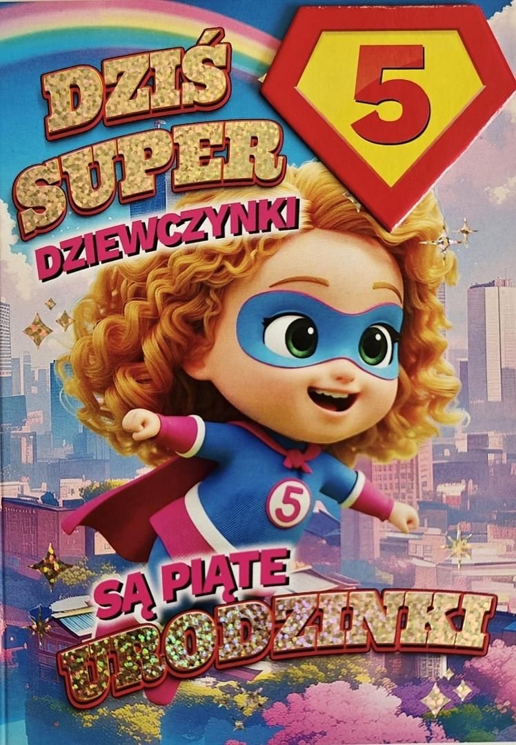 Karnet Urodziny 5 dziewczynka - Superbohaterka - artykuł papierniczy