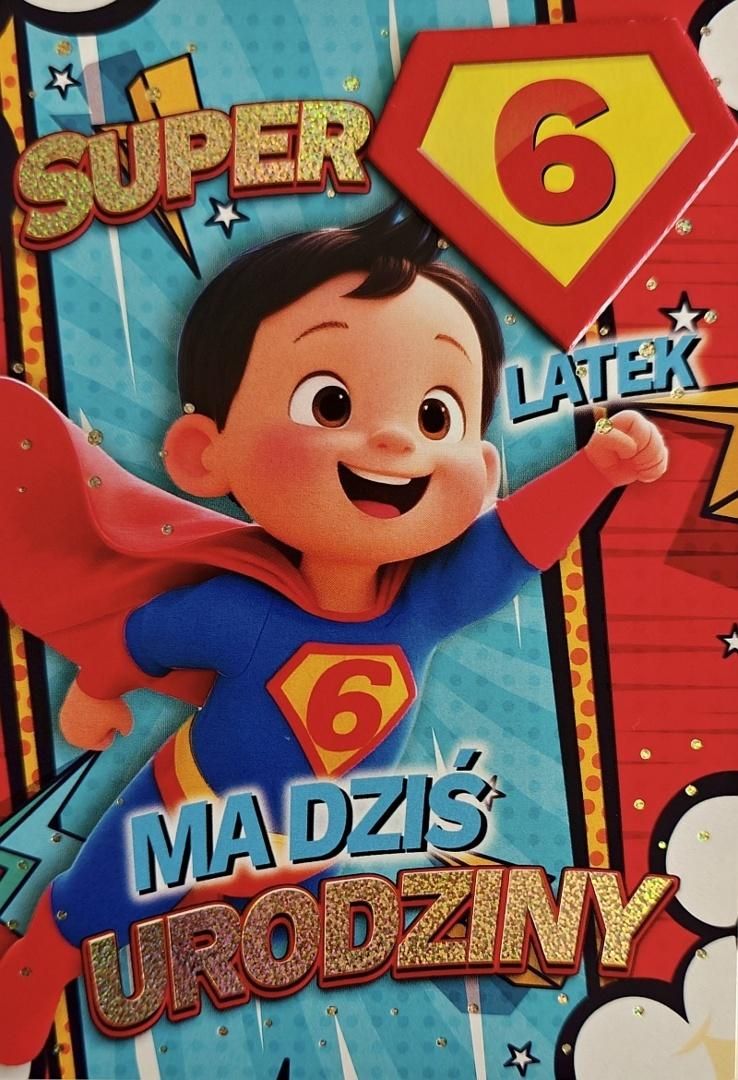 Karnet Urodziny 6 chłopiec - Superbohater - artykuł papierniczy