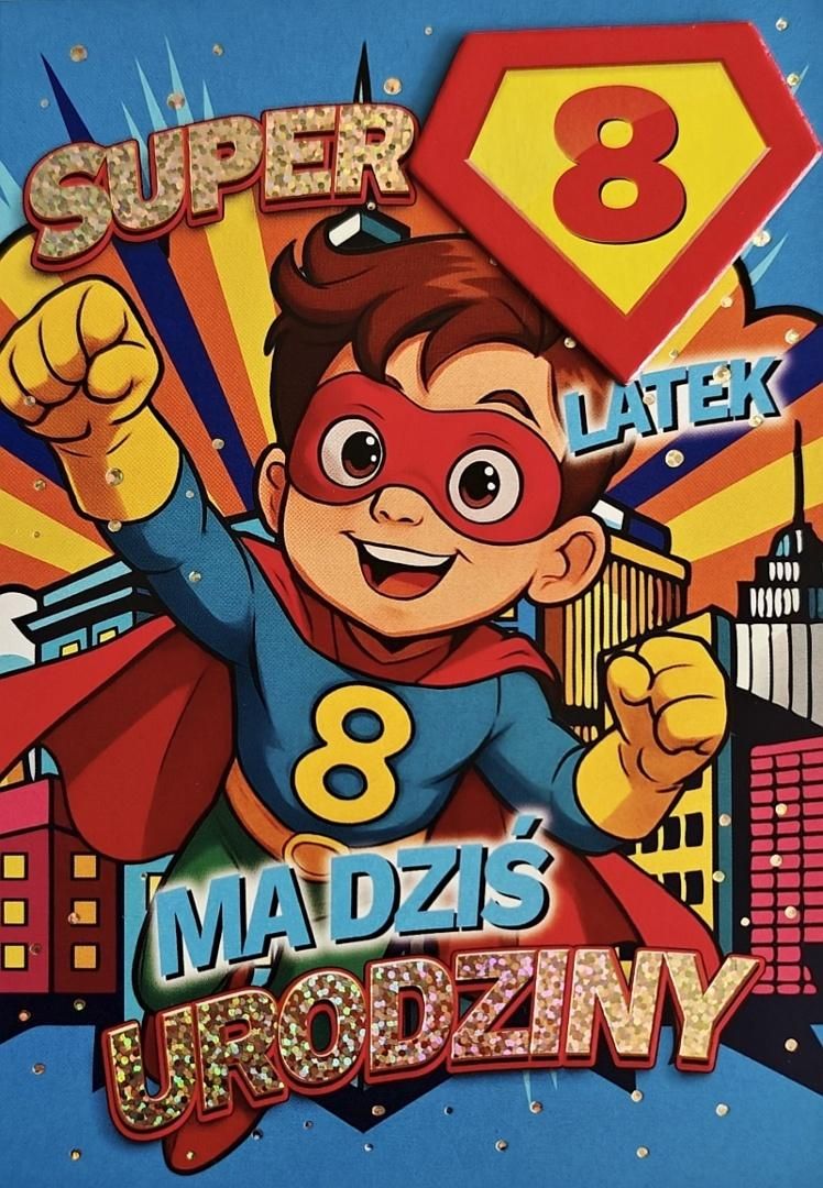 Karnet Urodziny 8 chłopiec - Superbohater - artykuł papierniczy