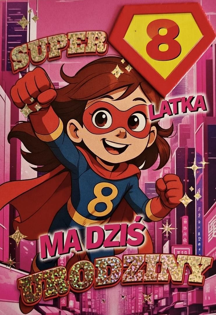 Karnet Urodziny 8 dziewczynka - Superbohaterka - artykuł papierniczy