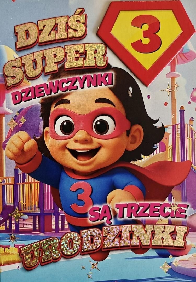 Karnet Urodziny 3 dziewczynka - Superbohaterka - artykuł papierniczy