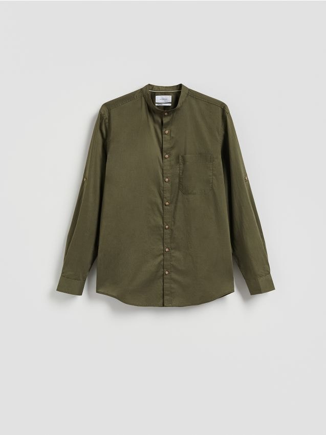 Reserved - Koszula regular ze stójką - ciemnozielony