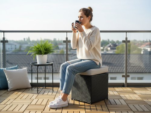 Bello Giardino Pufa Ogrodowa z czarnego technorattanu BOSCO