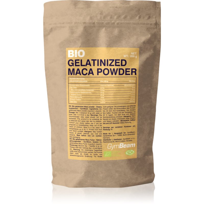 GymBeam Gelatinized Maca Powder BIO proszek maca w jakości BIO 200 g