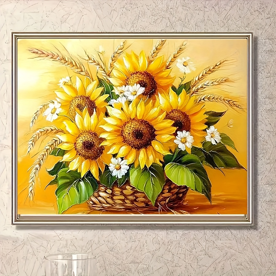 TEMU Słonecznik i trzcina, nowy produkt 5D DIY Kit do malowania diamentów, pełny diamentowy okrągły akrylowy mozaikowy haft artystyczny, 11.8X15.7