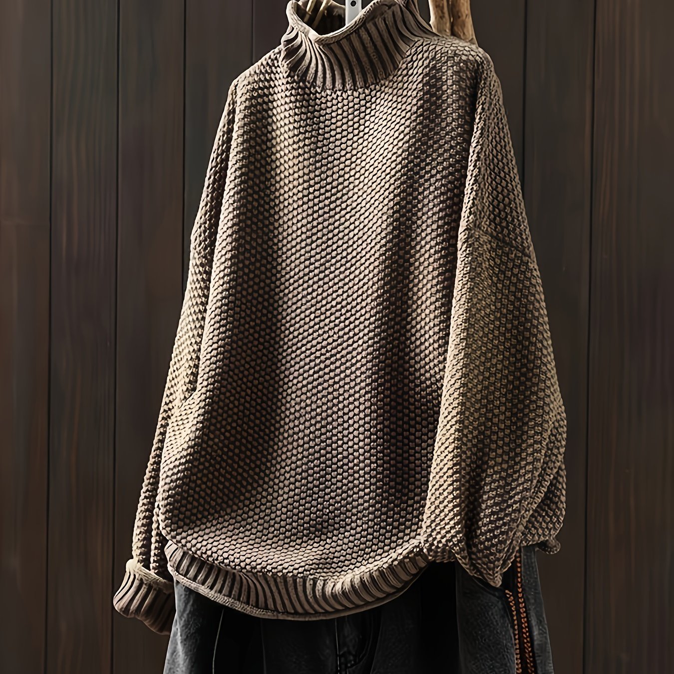 TEMU 2025 Modny Prosty Uniwersalny Podstawowy Jesień/ Luźny Jednokolorowy Elegancki Sweter z Wysokim Kołnierzem i Długim Rękawem