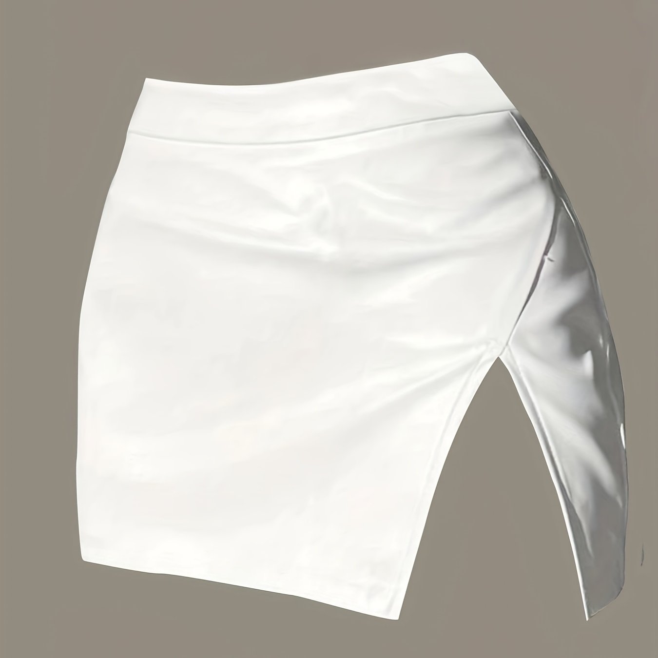 TEMU Spódnica Bodycon z PU dla Kobiet - Elegancka, Biała, Od Formalu do , Strukturalna z Rozcięciem na Boku, Nieprześwitująca Tkanina na Imprezy,