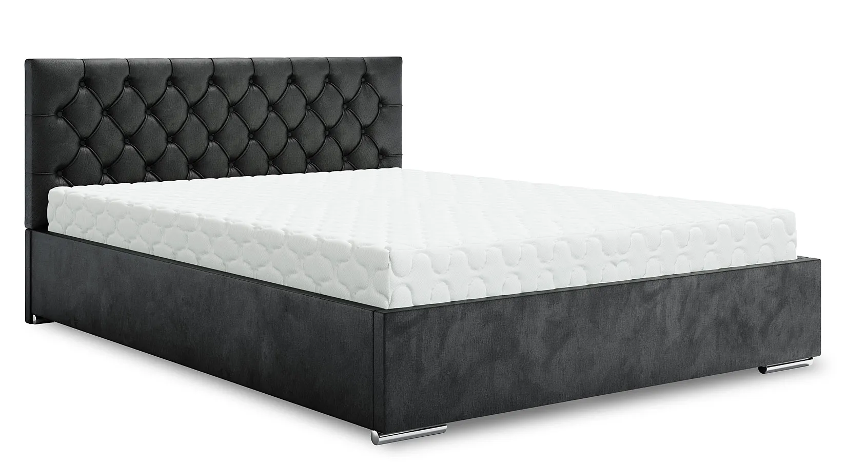Grafitowe łóżko pikowane z pojemnikiem 5 rozmiarów - Cavenio