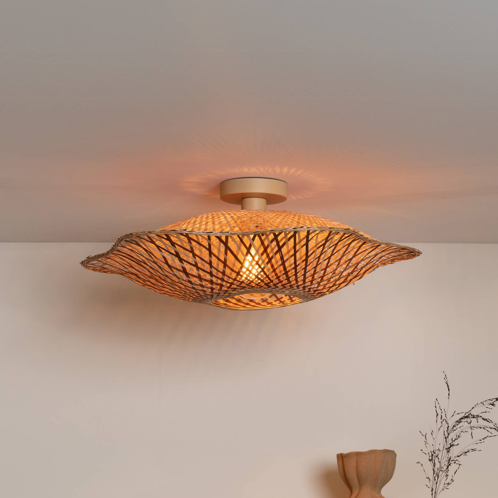 Good & Mojo Lampa sufitowa Madura, możliwość ściemniania, jasne drewno, salon / jadalnia, bambus