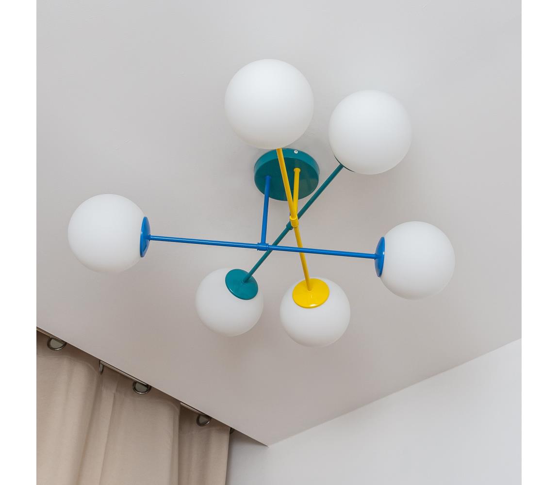 Lampa sufitowa natynkowa MOON 6xE27/15W/230V turkusowa/żółta/niebieska