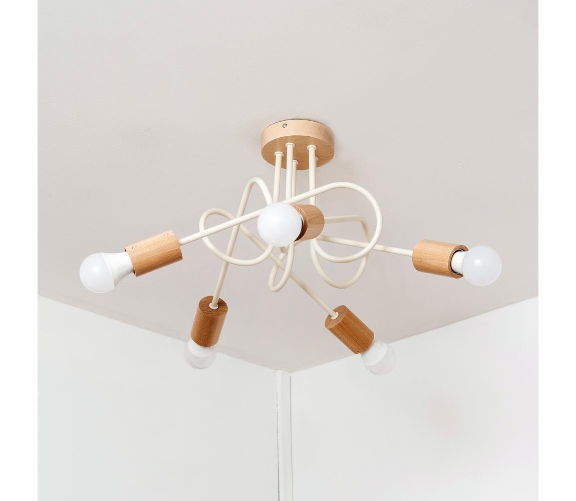 Žyrandol natynkowy OXFORD 5xE27/15W/230V sosna/kremowy