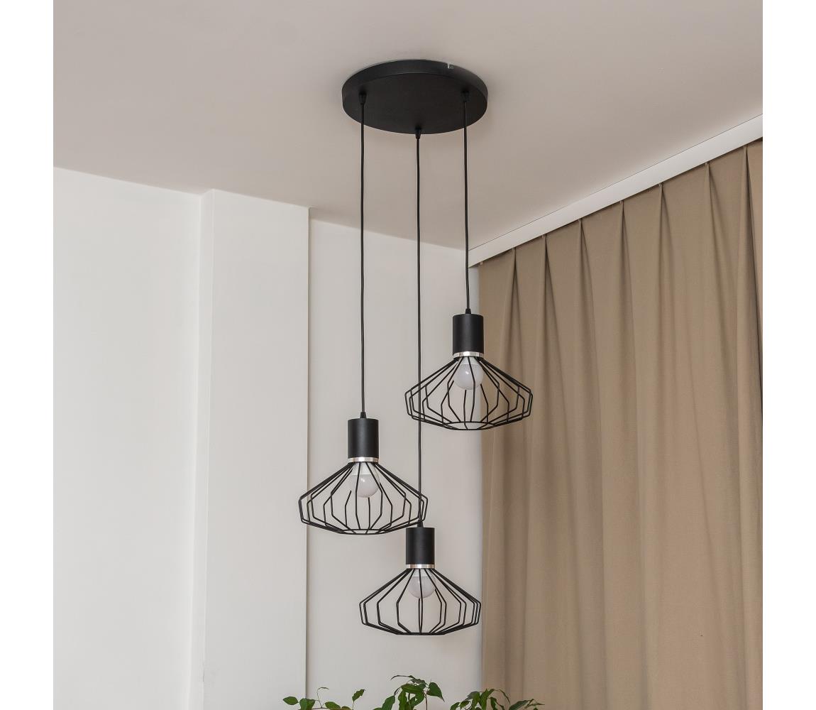 Lampa wisząca na przewodzie SOLANO 3xE27/15W/230V czarna/błyszczący chrom