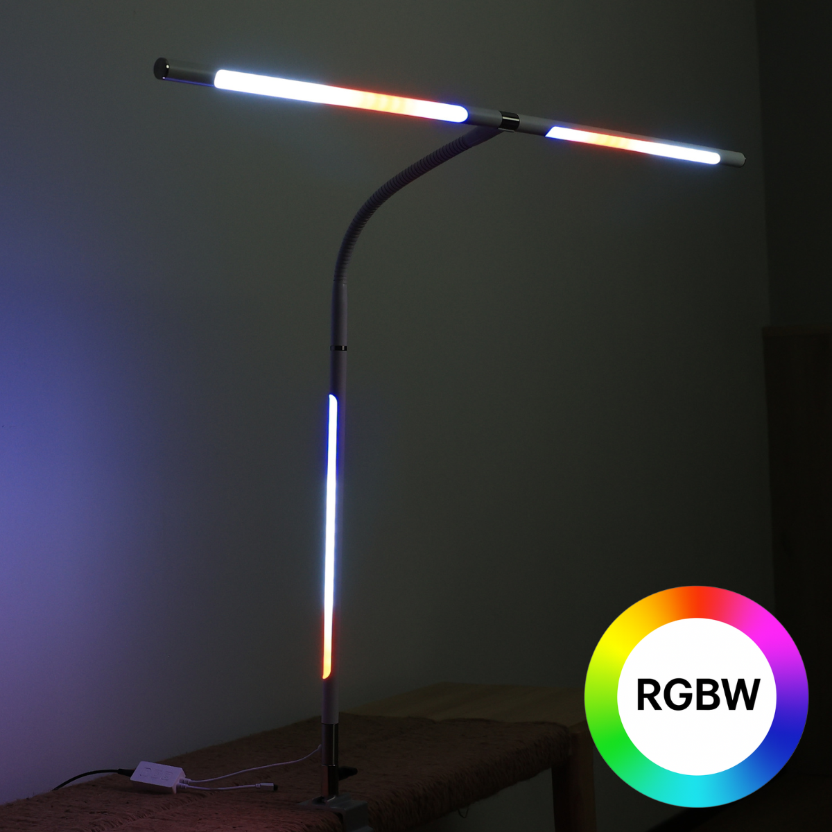 Lampa LED na biurko NOX z efektami RGBW, zacisk, pilot zdalnego sterowania