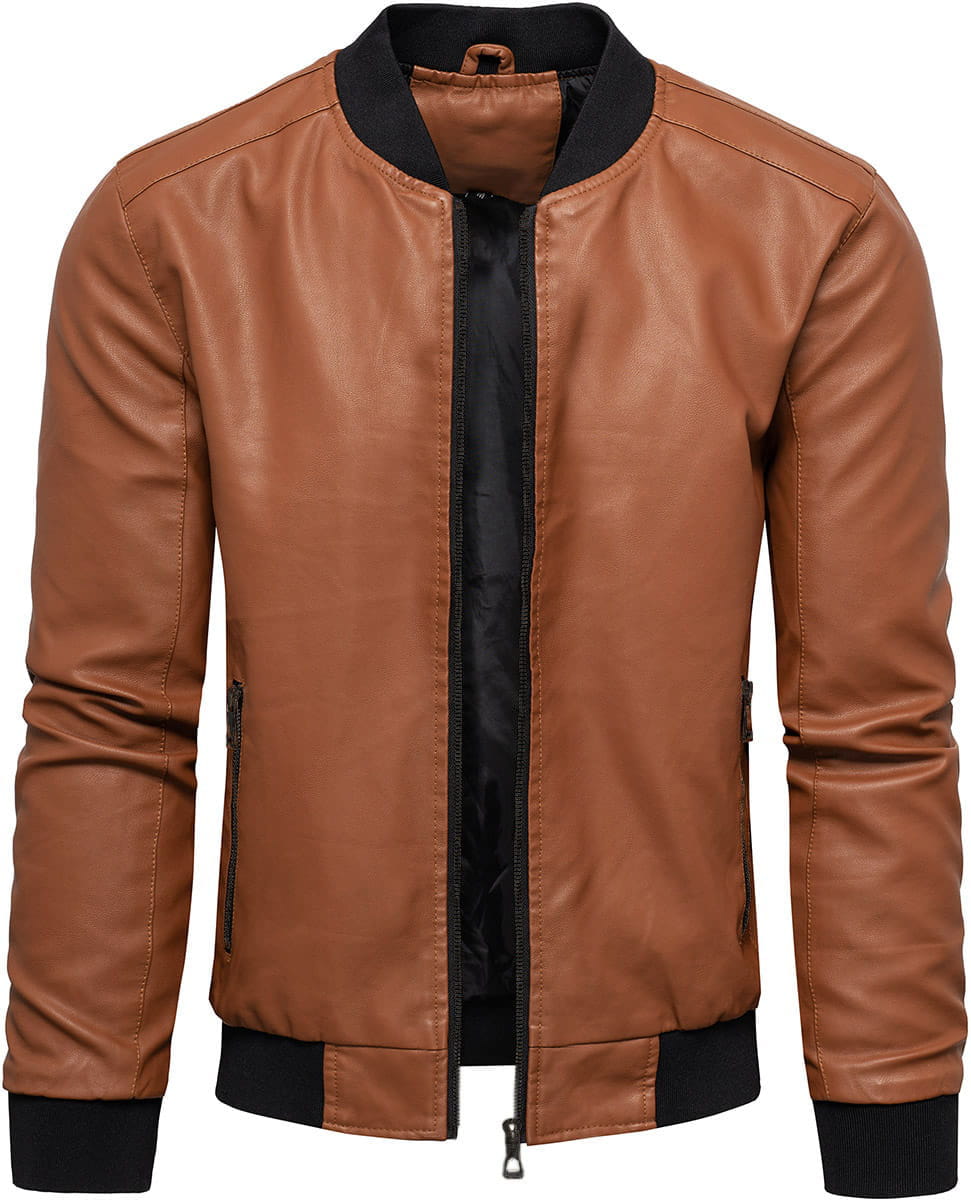 Kurtka męska skórzana brązowa z stójką Recea