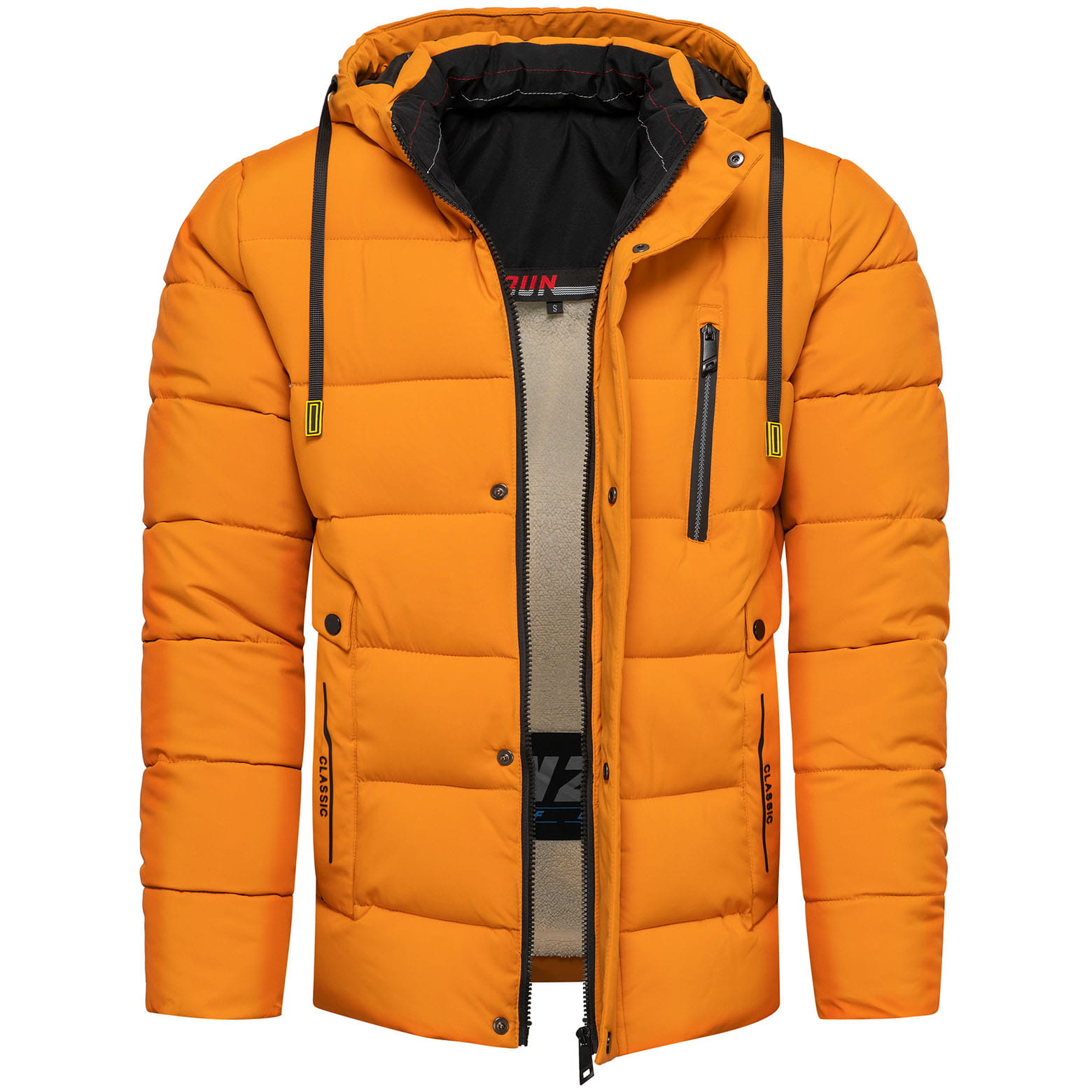 Kurtka męska zimowa z odpinanym kapturem żółta Recea