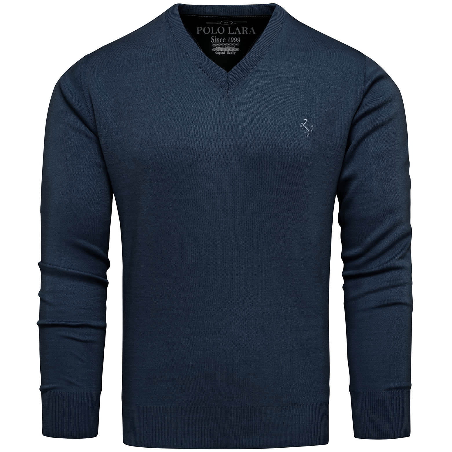 Sweter męski w serek kolor jeans Recea