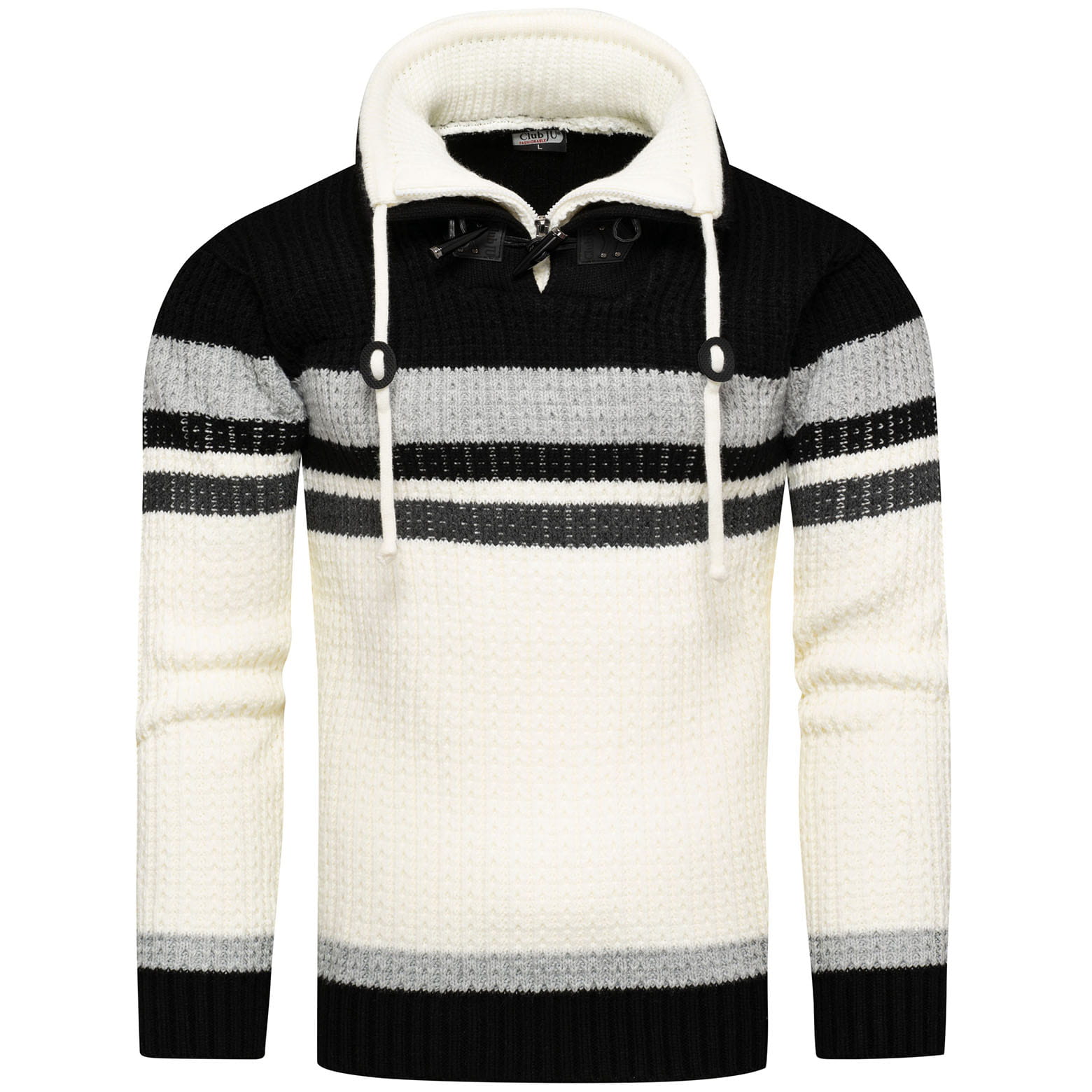 Gruby męski sweter w norweskim stylu z wywijanym kołnierzem Recea