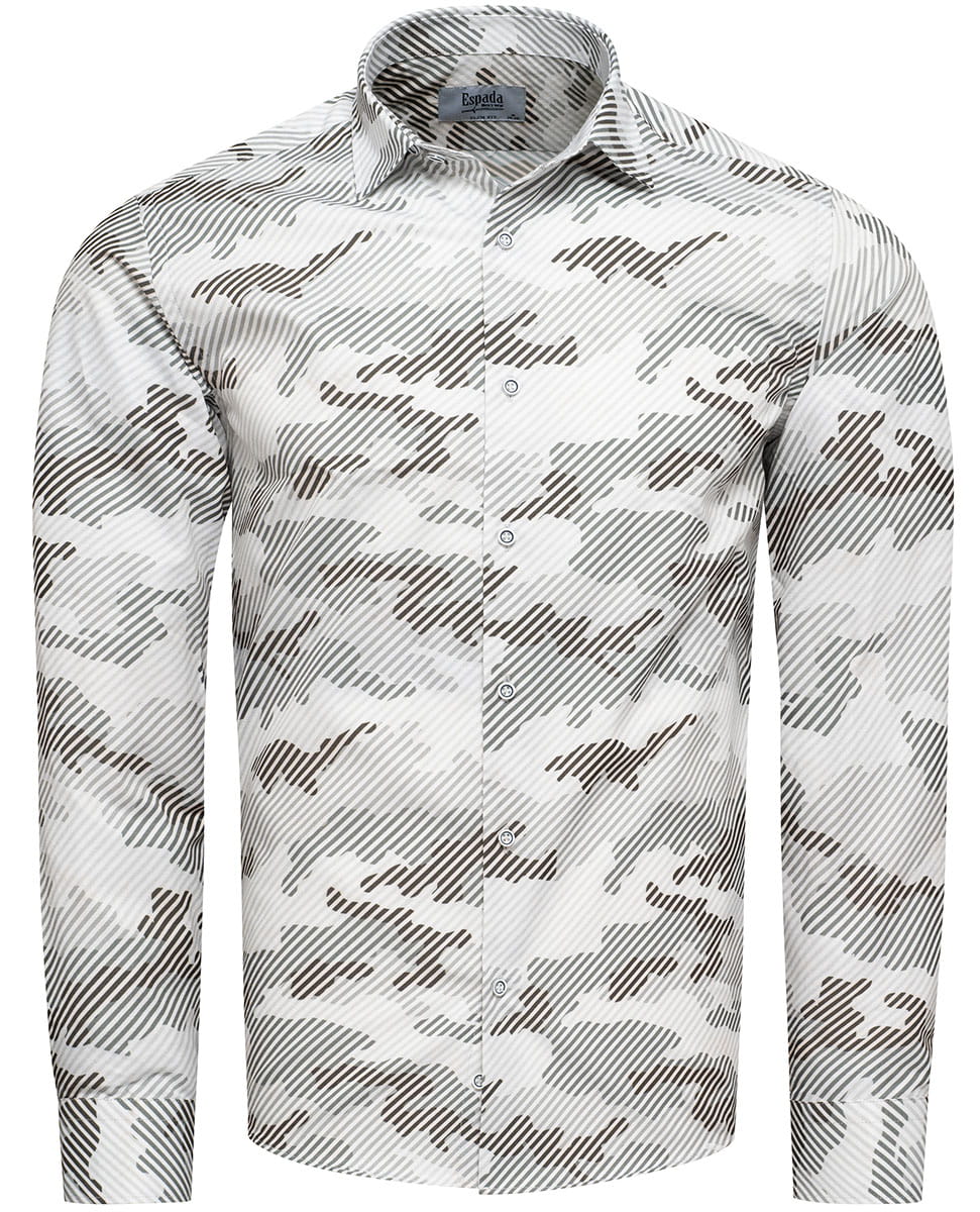 Koszula męska slim biała w szare wzory Recea