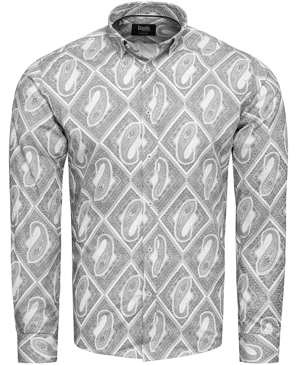 Koszula męska szara slim w wzory Recea