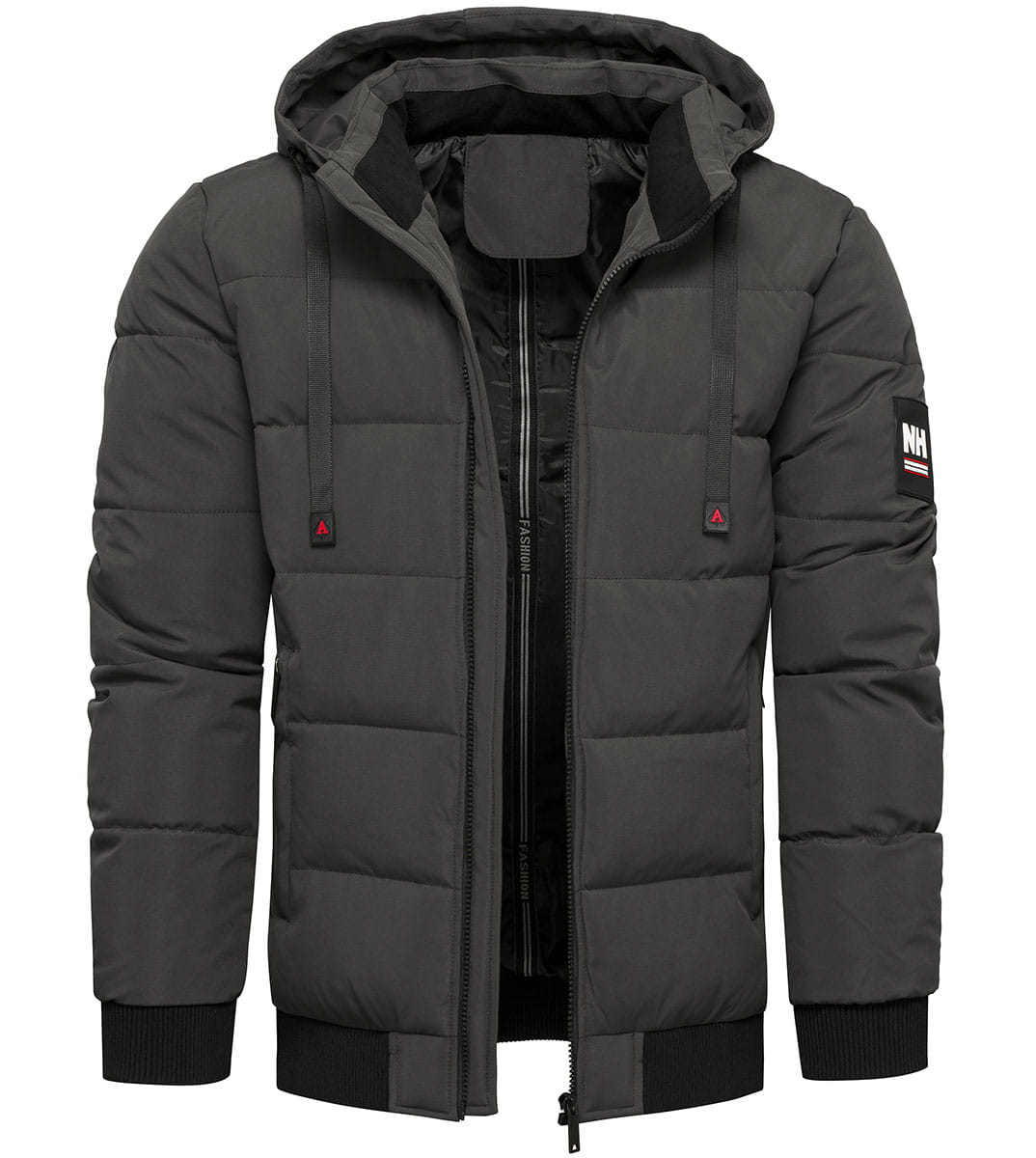 Kurtka męska zimowa z odpinanym kapturem grafitowa Recea