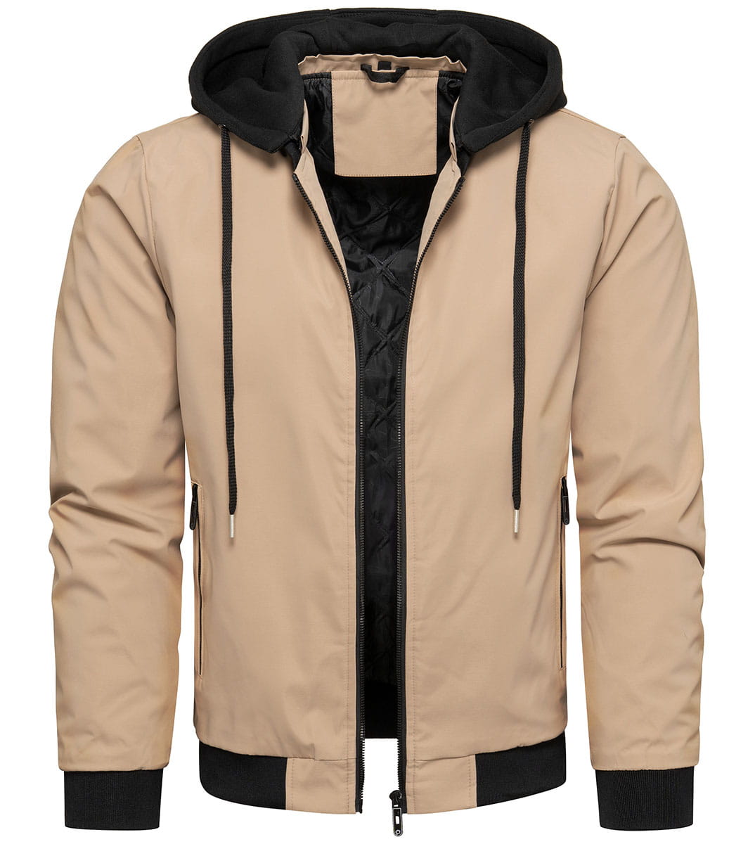 Kurtka męska bomberka przejściowa beżowa z odczepianym kapturem Recea