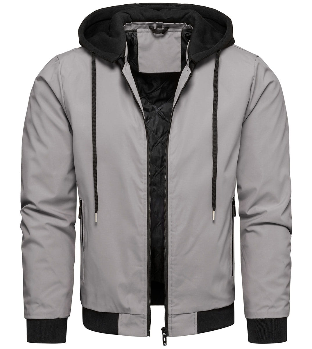 Kurtka męska bomberka przejściowa szara z odczepianym kapturem Recea