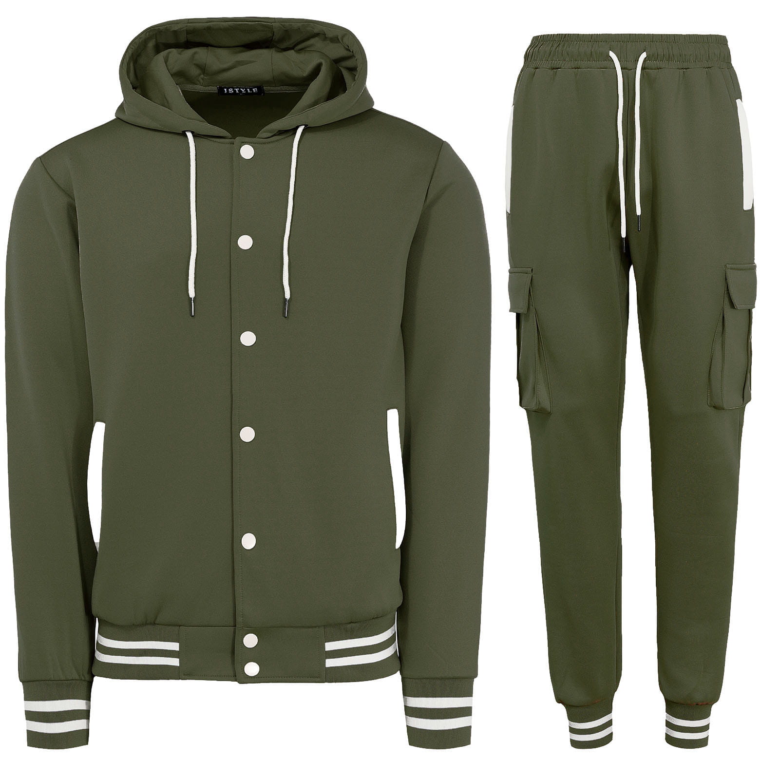 Dres męski komplet zielony bojówki i bluza rozpinana z kapturem Recea