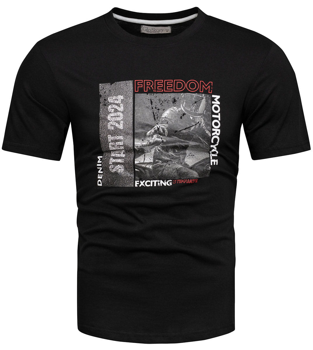 T-shirt męski bawełniany z nadrukiem czarny Recea