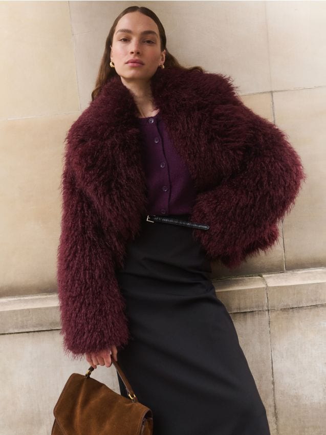 Reserved - Wełniany kardigan - ciemnofioletowy