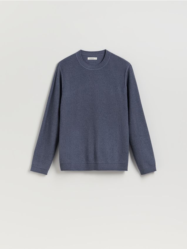 Reserved - Strukturalny sweter z bawełny - niebieski