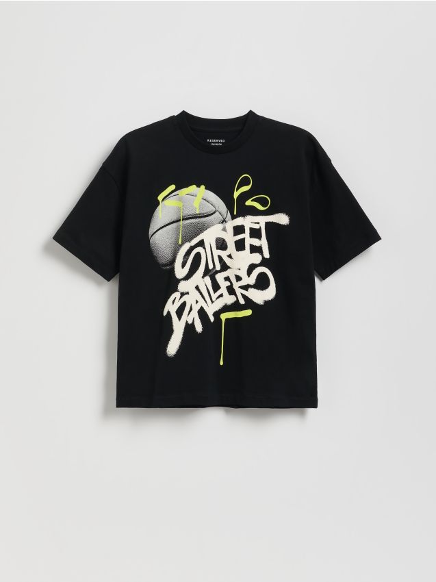 Reserved - Bawełniany t-shirt z nadrukiem - czarny