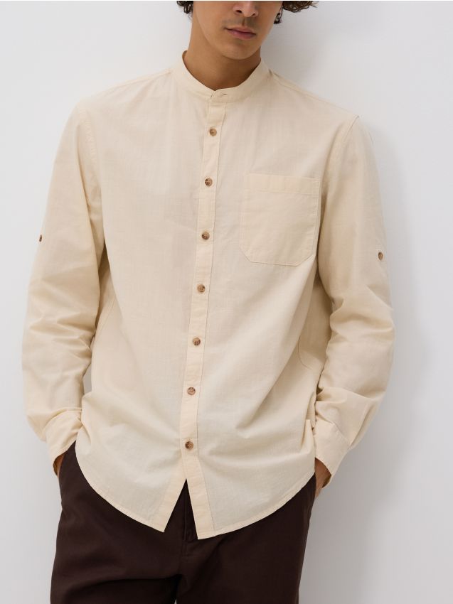 Reserved - Koszula regular ze stójką - kremowy