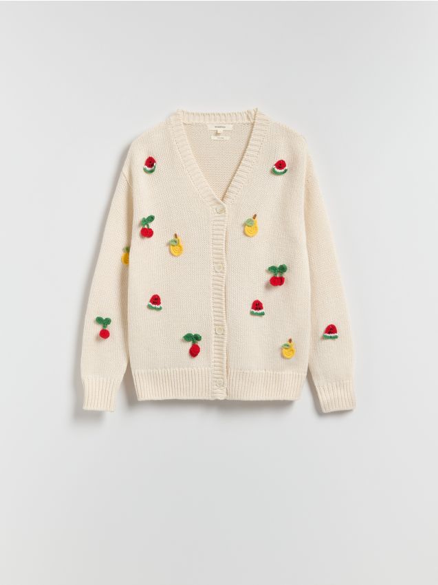 Reserved - Kardigan z ozdobną aplikacją - wielobarwny