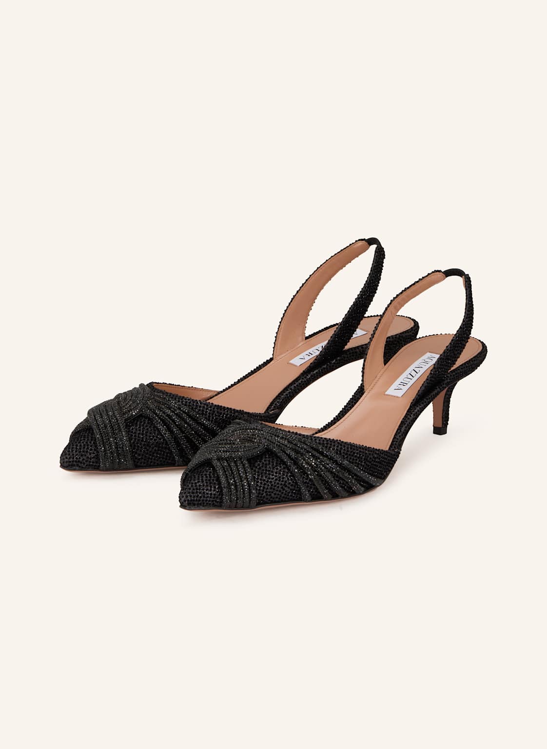 Aquazzura Czółenka Z Odkrytą Piętą Gatsby Sling Z Ozdobnymi Kamykami schwarz