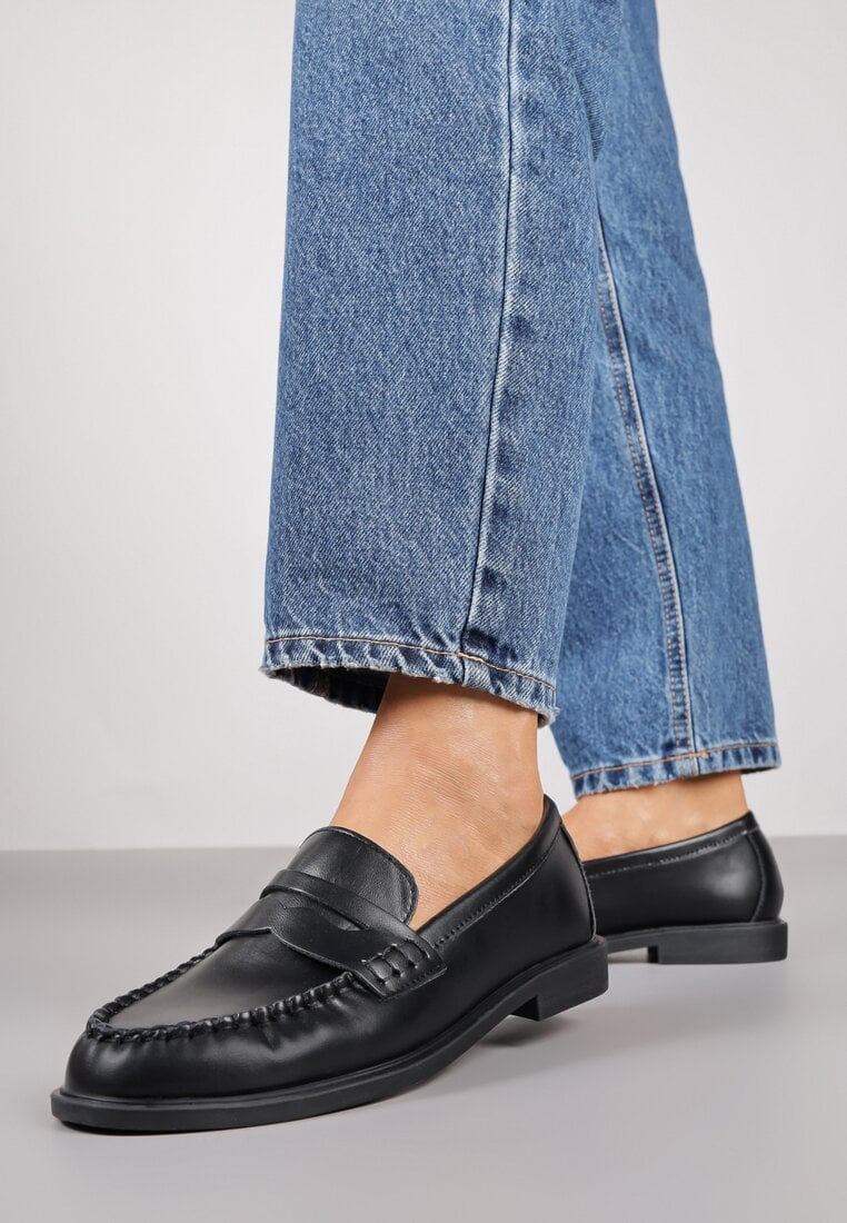 Czarne Marszczone Mokasyny Vices z Wkładką ze Skóry Naturalnej Nestia