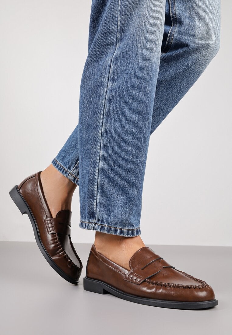 Jasnobrązowe Marszczone Mokasyny Vices ze Skórzaną Wkładką Nestia