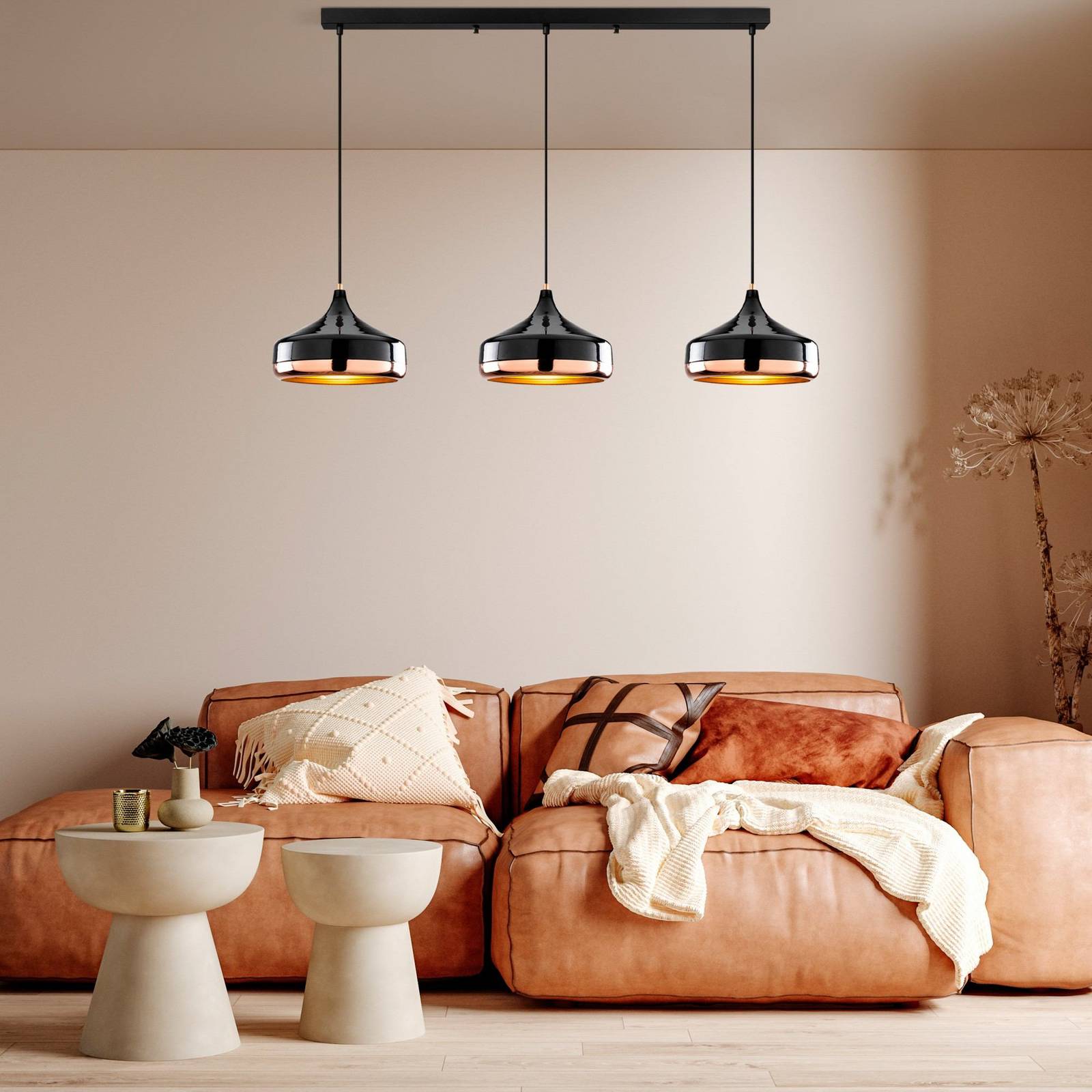 Lampa wisząca Yildo Opviq, możliwość ściemniania, czarny, salon / jadalnia, metal, nowoczesny