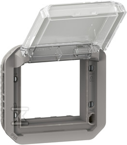 Adapter Arteor/Mosaic z przeźroczystą klapką, mechanizm 70,5x70,5mm - szary, NOWE PLEXO 55