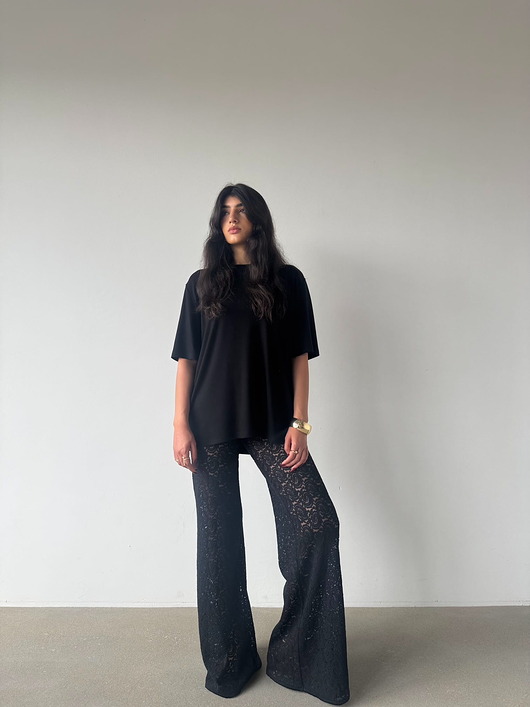 T-shirt luźny wiskozowy Milano Sky black